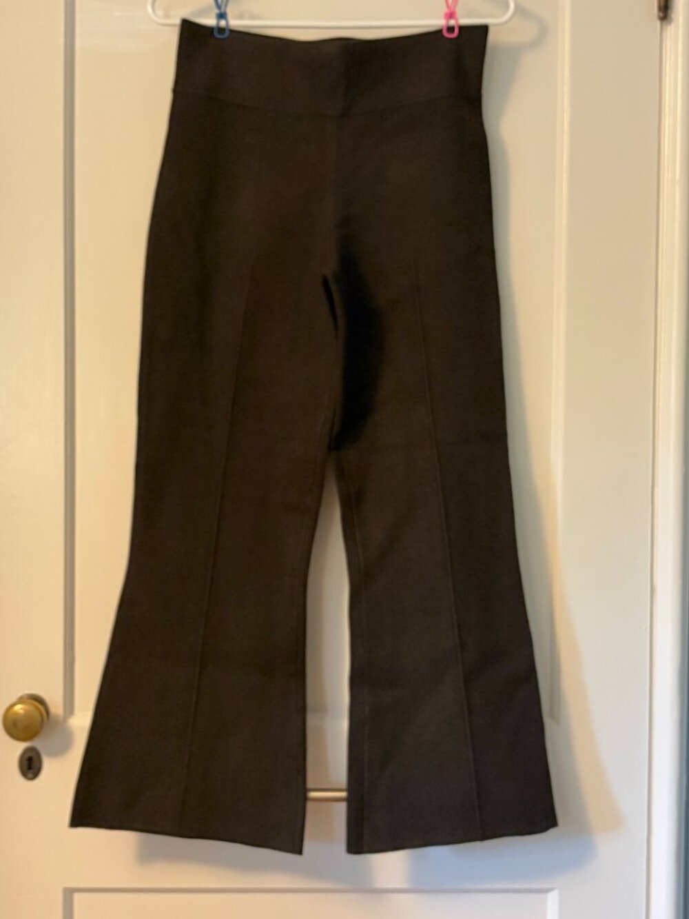 J Crew dark chocolate brown knit wide leg crop pants size medium preppy classic